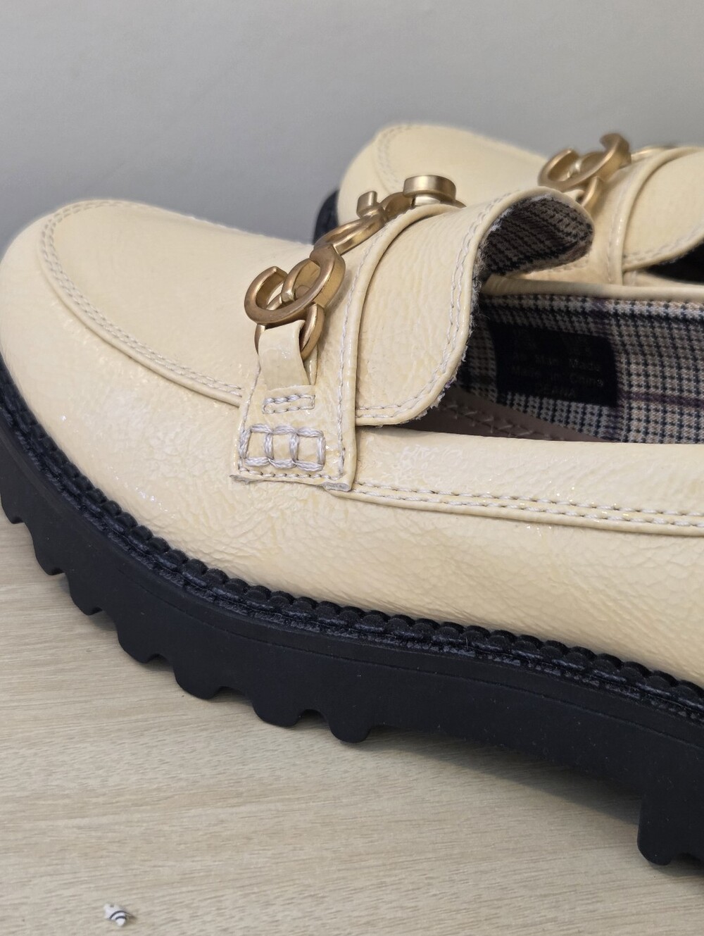 Circus Cream Patent Leather Loafers with Gold Horsebit